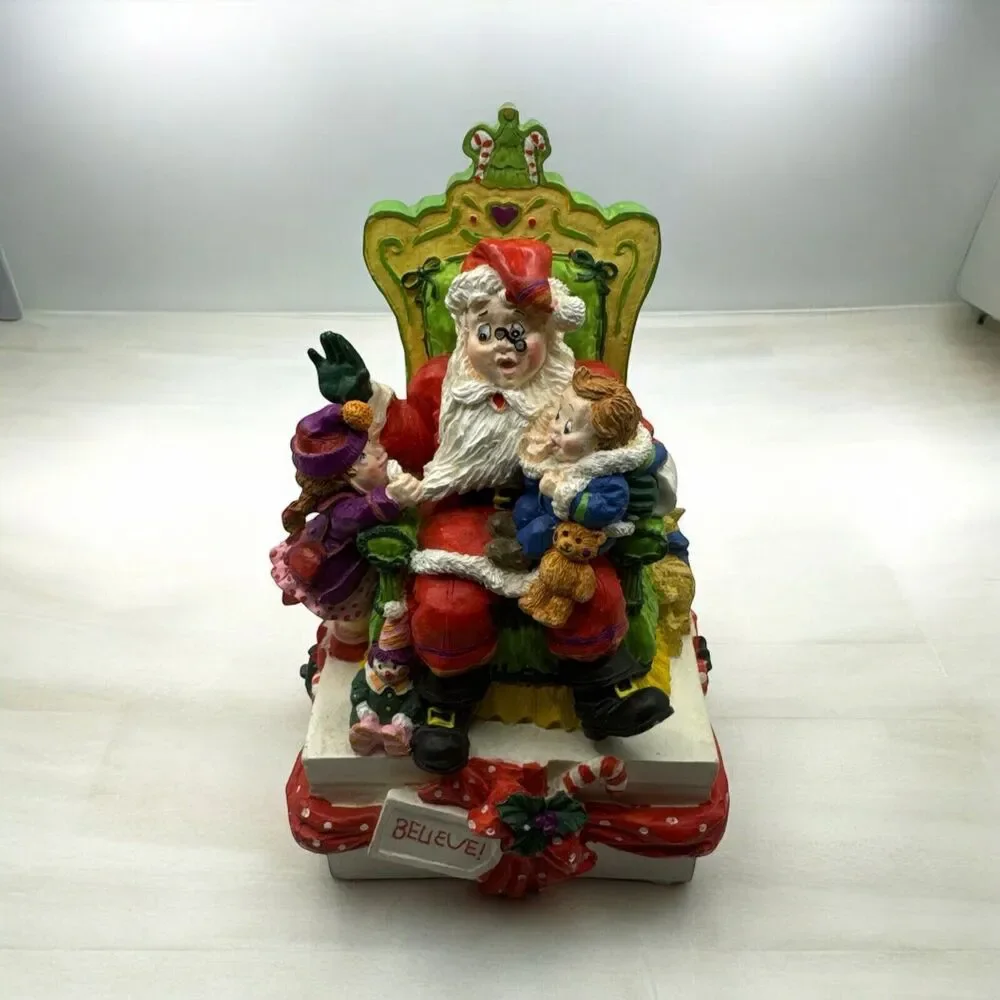 Vintage Christmas Box BELIEVE Santa & kids 